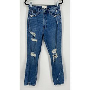 Abercrombie & Fitch Curve Love Mom Jeans Sz 27 High Rise Stretch Distressed Blue